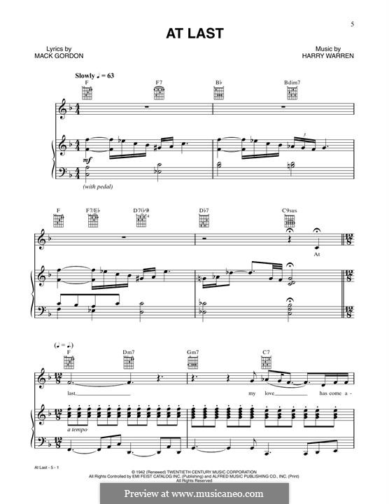 At Last (Etta James): Para vocais e piano (ou Guitarra) by Harry Warren