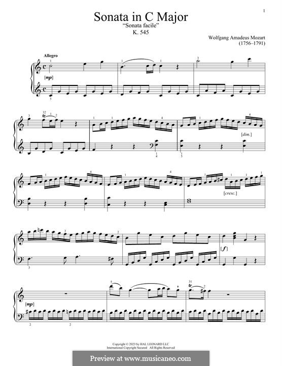 Sonata for Piano No.16 in C Major, K.545: para um único musico (Editado por H. Bulow) by Wolfgang Amadeus Mozart