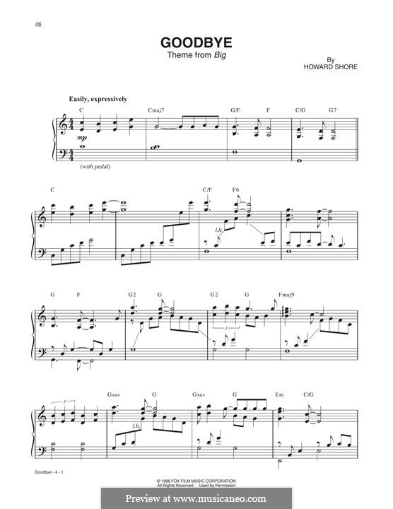 Goodbye (Theme from Big): Para Piano by Howard Shore