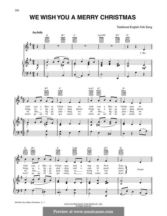 We Wish You a Merry Christmas (Printable Scores): Para vocais e piano (ou Guitarra) by folklore