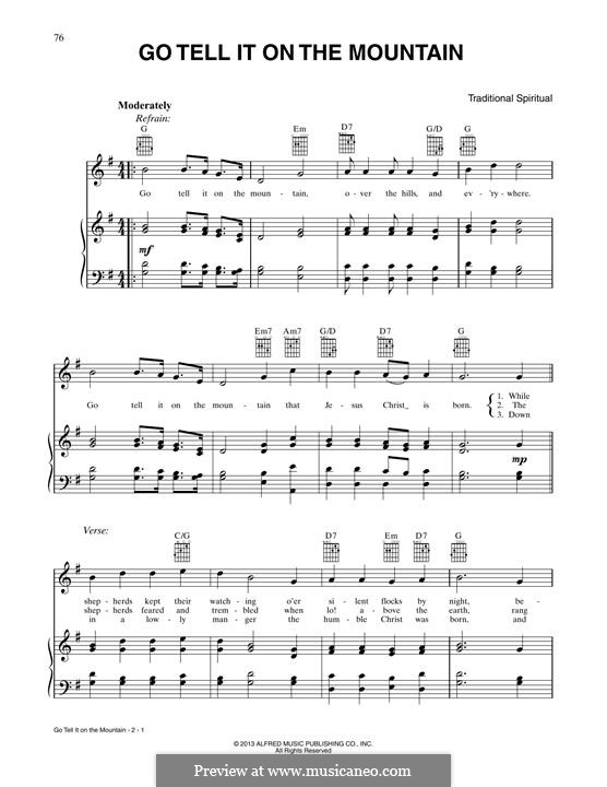 Go, Tell it on the Mountain (Printable Scores): Para vocais e piano (ou Guitarra) by folklore