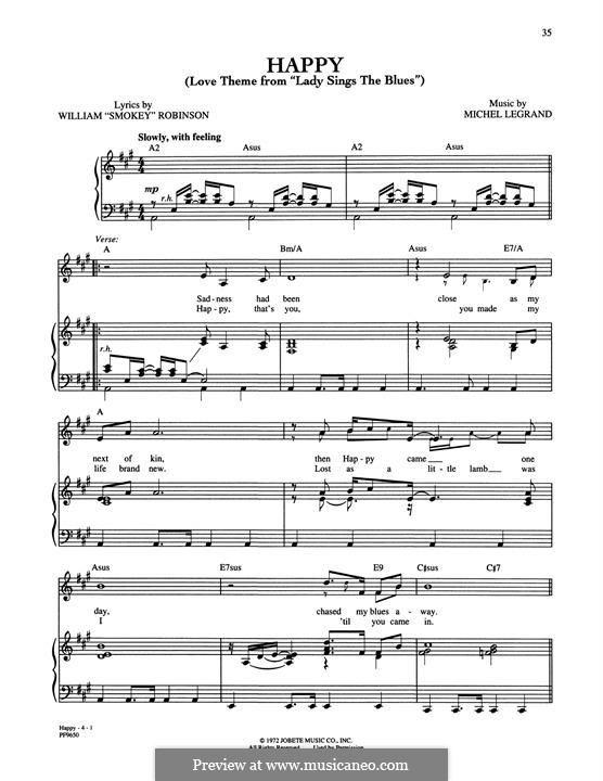 Happy (Love Theme from Lady Sings The Blues) Michael Jackson: Para vocais e piano (ou Guitarra) by Michel Legrand