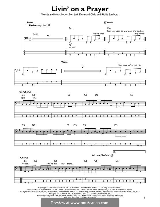 Guitar version: para baixo by Desmond Child, Jon Bon Jovi, Richie Sambora