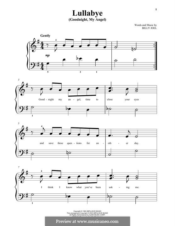 Lullabye (Goodnight, My Angel): Para Piano by Billy Joel