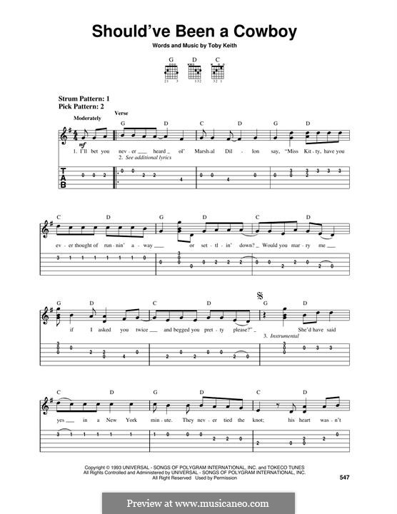 Should've Been a Cowboy: Para guitarra com guia by Toby Keith