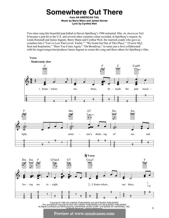 Somewhere Out There (from An American Tail): para ukulele by Barry Mann, Cynthia Weil, James Horner