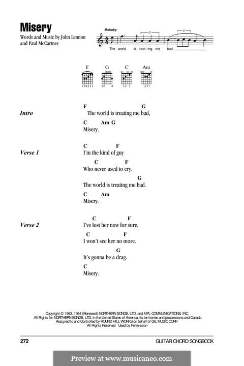 Misery (The Beatles): Lyrics and guitar chords by John Lennon, Paul McCartney