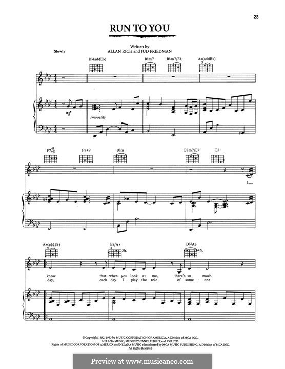 Run to You (Whitney Houston): Para vocais e piano (ou Guitarra) by Allan Rich, Jud Friedman
