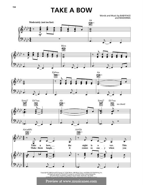 Take a Bow (Madonna): Para vocais e piano (ou Guitarra) by Kenneth 'Babyface' Edmonds