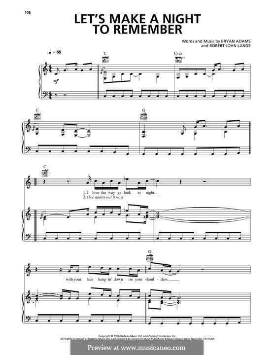 Let's Make a Night to Remember: Para vocais e piano (ou Guitarra) by Robert John Lange