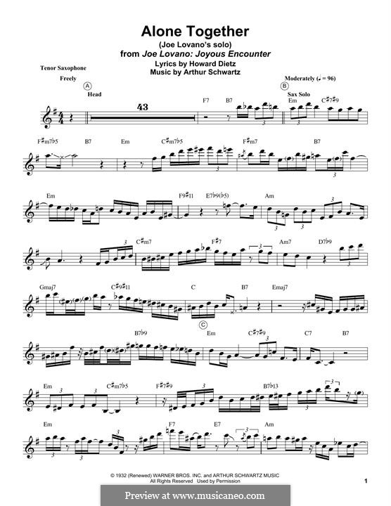 Alone Together (Peggy Lee): para saxofone tenor by Arthur Schwartz