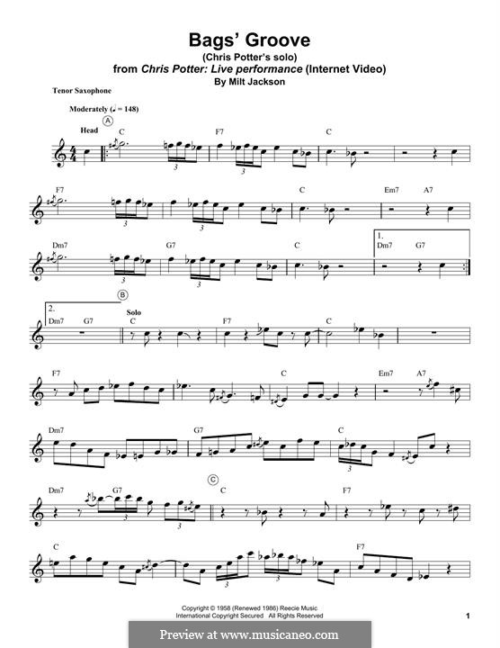 Bags' Groove: para saxofone tenor by Milt Jackson