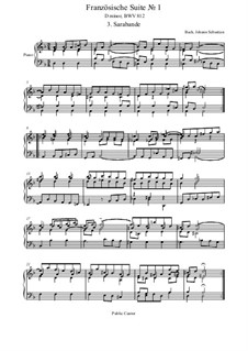 Suite No.1 in D Minor, BWV 812: Sarabande, para piano by Johann Sebastian Bach