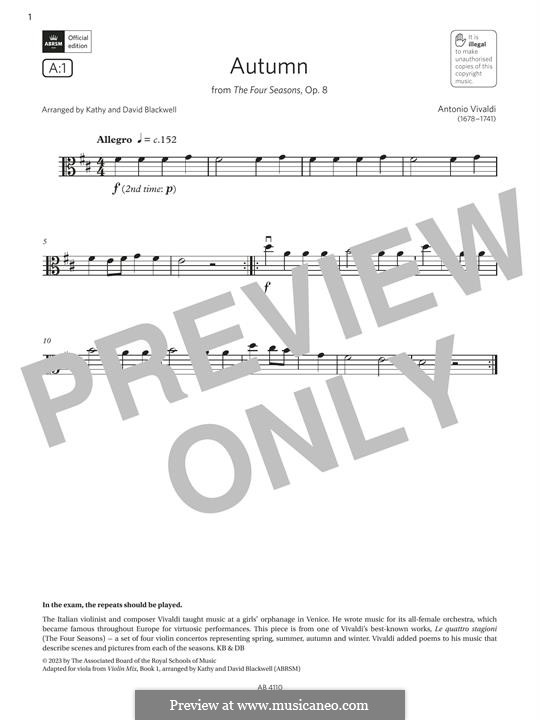 Violin Concerto No.3 in F Major 'L'autunno', RV 293: Theme, for viola by Antonio Vivaldi