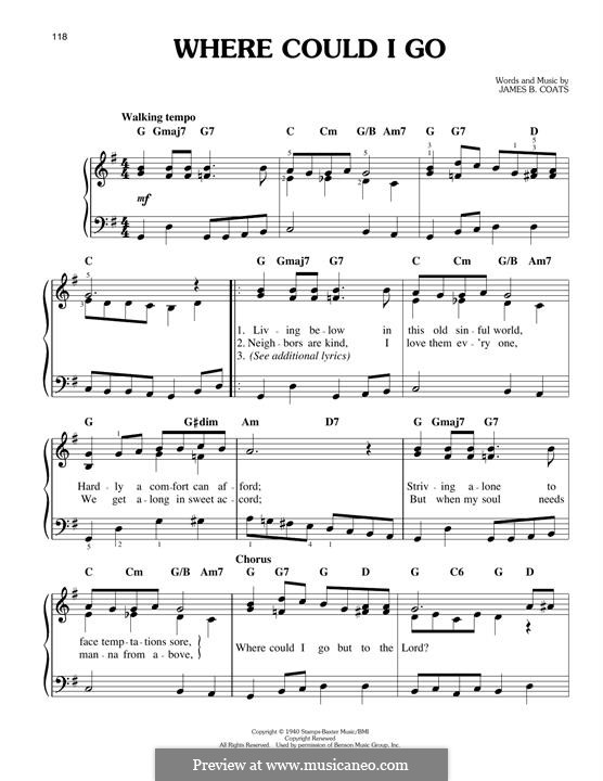 Where Could I Go (Elvis Presley): Para Piano by James B. Coats