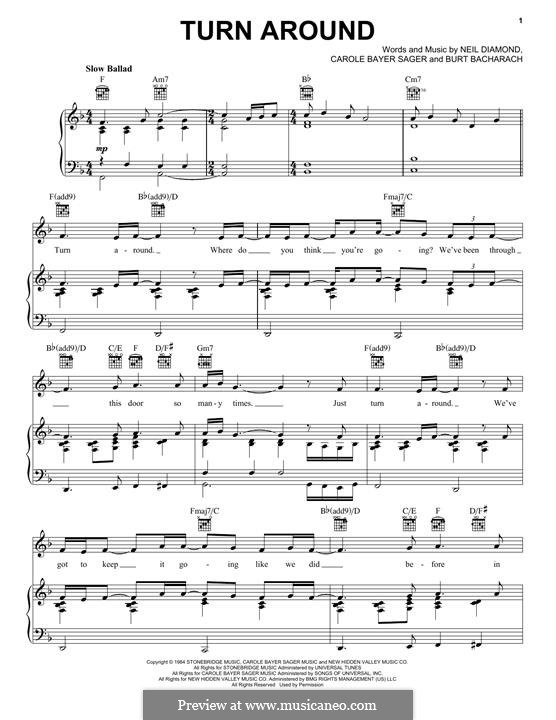 Turn Around: Para vocais e piano (ou Guitarra) by Burt Bacharach, Carole Bayer Sager, Neil Diamond
