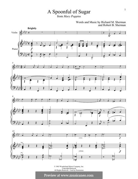 A Spoonful of Sugar (from Mary Poppins): para violino by Richard M. Sherman, Robert B. Sherman