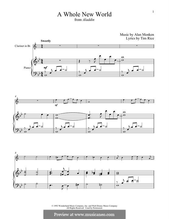 Instrument version: para clarinete e piano by Alan Menken