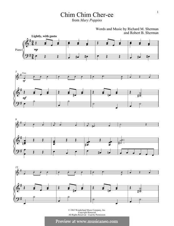 Chim Chim Cher-ee (from Mary Poppins): para flauta e piano by Richard M. Sherman, Robert B. Sherman