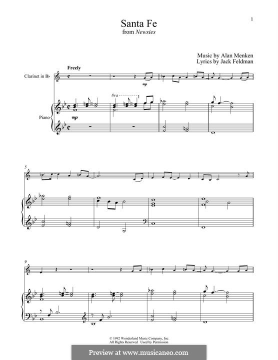 Santa Fe (from Newsies): para clarinete e piano by Alan Menken