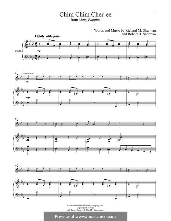Chim Chim Cher-ee (from Mary Poppins): para trompeta e piano by Richard M. Sherman, Robert B. Sherman
