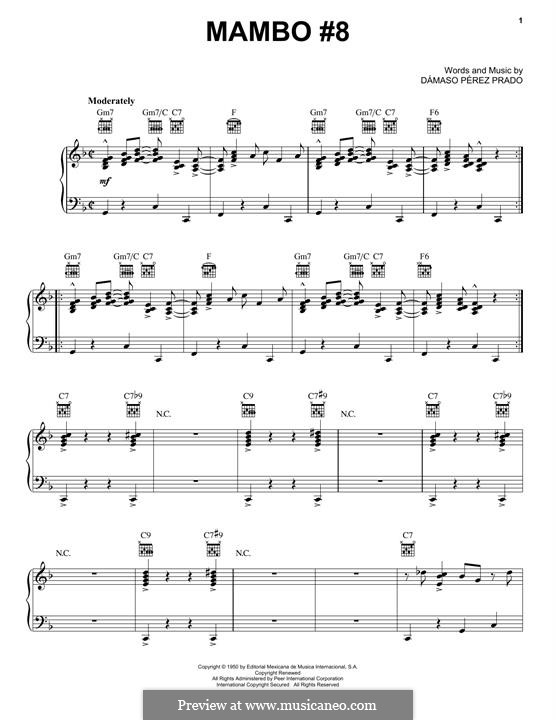 Mambo No.8: Para vocais e piano (ou Guitarra) by Dámaso Pérez Prado