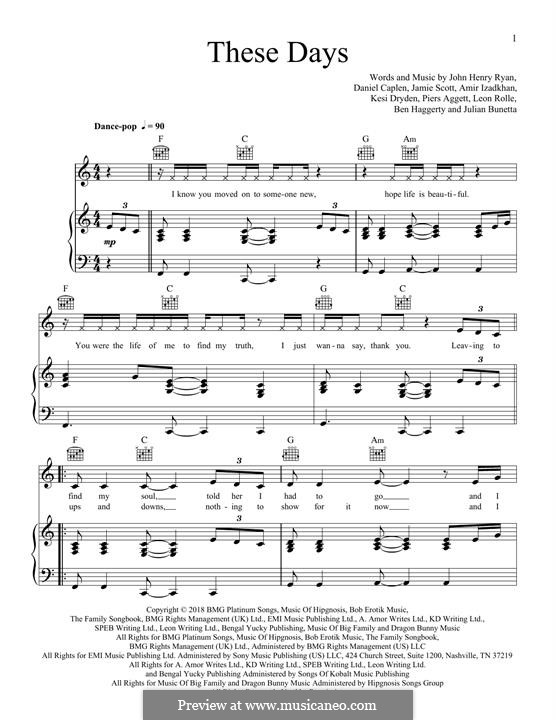 These Days (Take That): Para vocais e piano (ou Guitarra) by Gary Barlow, Howard Donald, Jamie Norton, Mark Owen, Benjamin Weaver