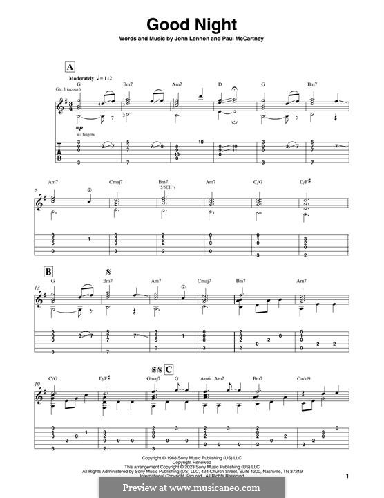 Good Night (The Beatles): Para Guitarra by John Lennon, Paul McCartney