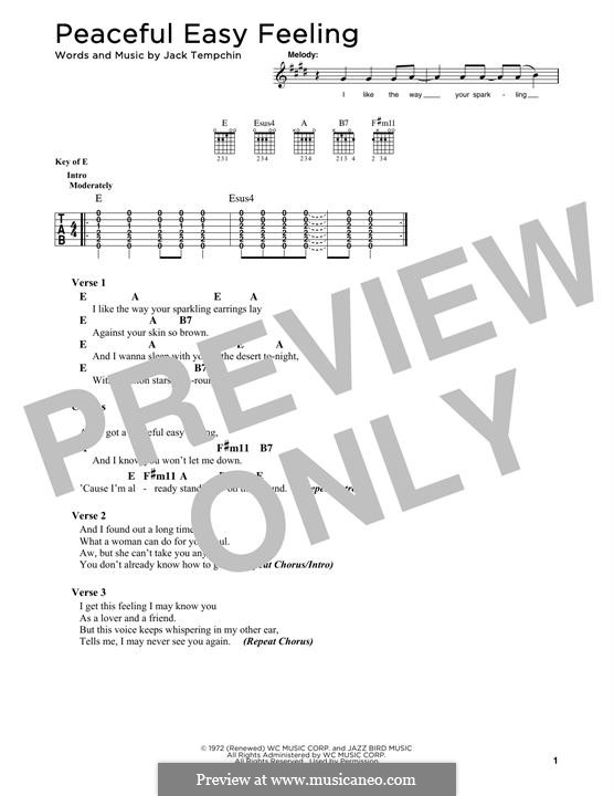 Peaceful Easy Feeling (The Eagles): Lyrics and guitar chords by Jack Tempchin