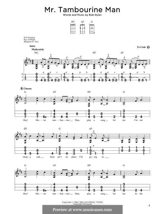 Mr. Tambourine Man: For dulcimer by Bob Dylan