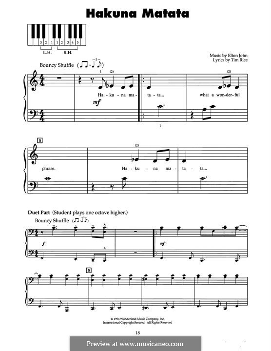 Hakuna Matata (from The Lion King): Para Piano by Elton John