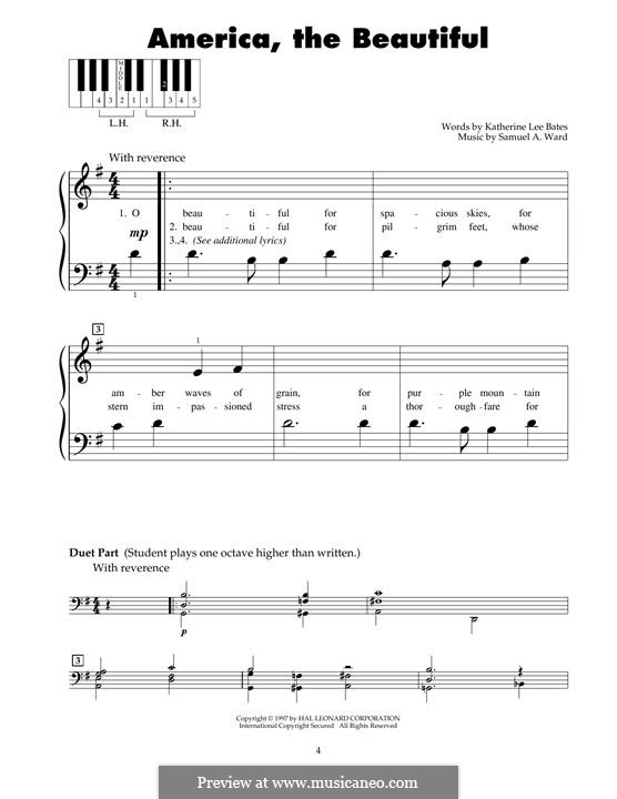 America, The Beautiful: Para Piano by Samuel Augustus Ward