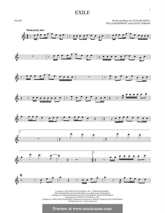 Exile (feat. Bon Iver): para flauta by Justin Vernon, Taylor Swift, William Bowery