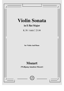 Sonata for Violin and Piano in E Flat Major , K.58: partitura, parte solo by Wolfgang Amadeus Mozart