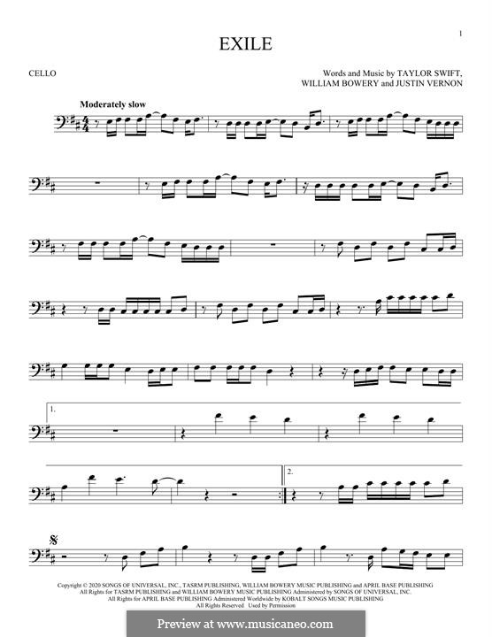 Exile (feat. Bon Iver): para violoncelo by Justin Vernon, Taylor Swift, William Bowery