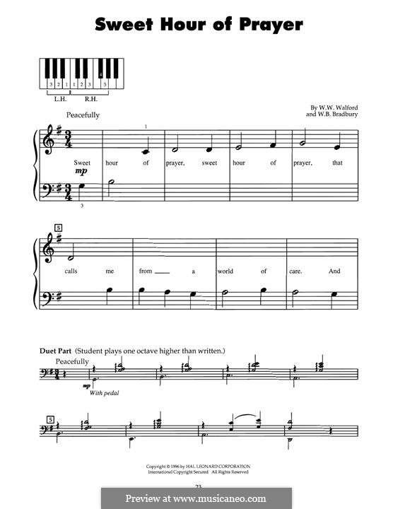 Sweet Hour of Prayer: Para Piano by William Batchelder Bradbury