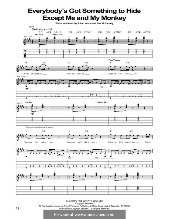 Everybody's Got Something to Hide Except Me and My Monkey (The Beatles): Para Guitarra by John Lennon, Paul McCartney