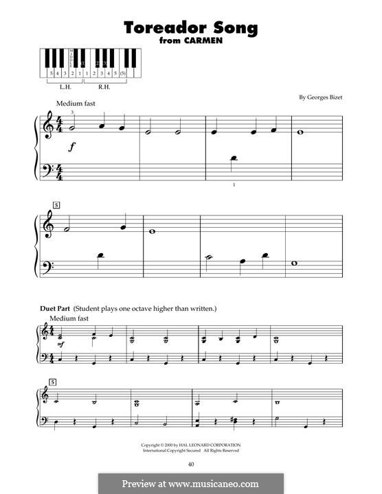 Toreador's Song: Para Piano by Georges Bizet