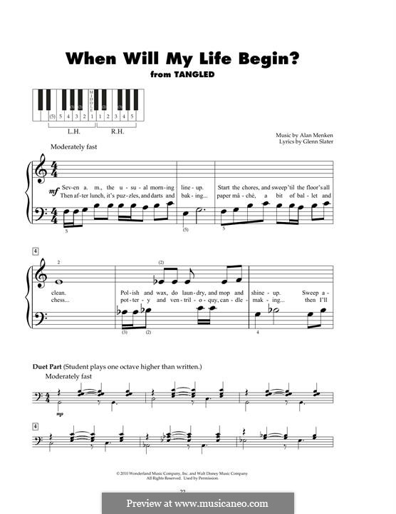 When Will My Life Begin? (from Disney's Tangled): Para Piano by Alan Menken