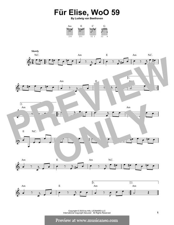 For Elise (Printable Scores), WoO 59: Para Guitarra by Ludwig van Beethoven