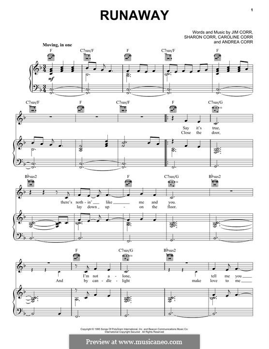 Runaway (The Corrs): Para vocais e piano (ou Guitarra) by Andrea Corr, Caroline Corr, Jim Corr, Sharon Corr