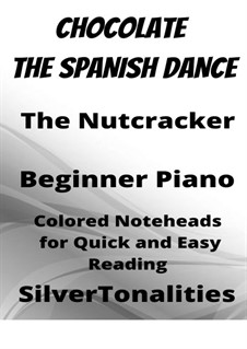 No.12 Divertissement: Chocolate. Spanish Dance, for beginner piano with colored notation by Pyotr Tchaikovsky