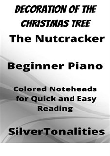 Fragments: Decoration of the Christmas Tree Beginner Piano with Colored Notation by Pyotr Tchaikovsky