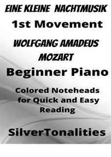 Allegro, for piano: For beginner piano with colored notation by Wolfgang Amadeus Mozart