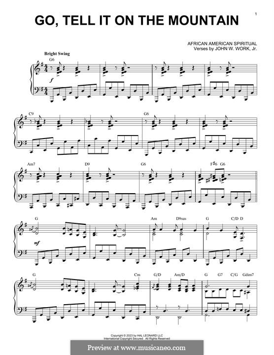Go, Tell it on the Mountain (Printable Scores): For piano (boogie woogie version) by folklore