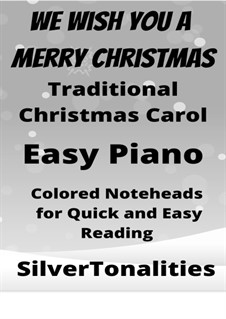 We Wish You a Merry Christmas, for Piano: Easy piano with colored notation by folklore
