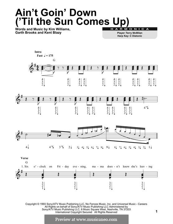 Ain't Going Down (Til the Sun Comes Up): For harmonica by Garth Brooks, Kent Blazy, Kim Williams