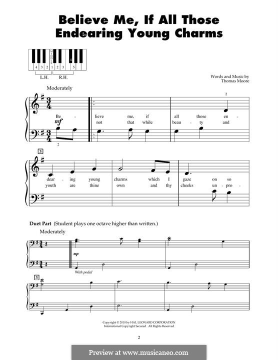 Believe Me, if All Those Endearing Young Charms: Para Piano by Thomas Moore