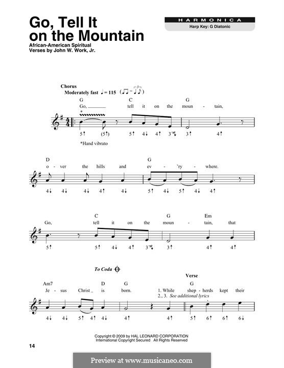 Go, Tell it on the Mountain (Printable Scores): For harmonica by folklore