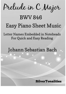 Prelude and Fugue No.1 in C Major, BWV 846: Prelude, for easy piano by Johann Sebastian Bach